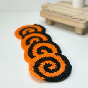 Halloween handcrafted candy swirl crochet coasters set of 4